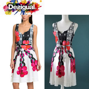 Desigual Dress Sz M White/Red A-Line Sleeveless